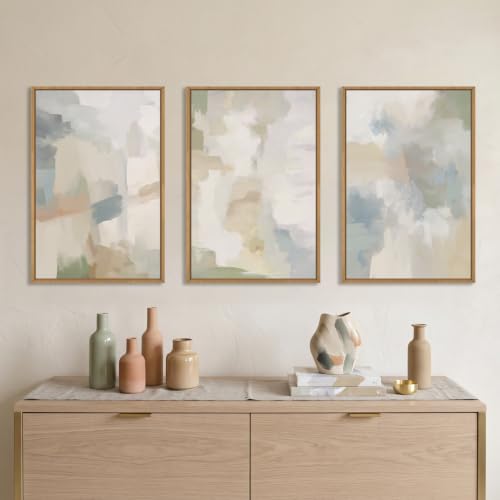 Large Abstract Gray Pastel Framed Canvas Wall Art Set (Abstract Gray Pastel Framed Wall Art / 16"L x 24"W)