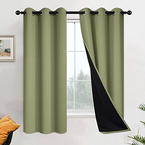 Sage Blackout Curtains 63 Inches Long for Bedroom 42" Wide 2 Panel (42"W x 63"L (Pack of 2) / Sage Green)