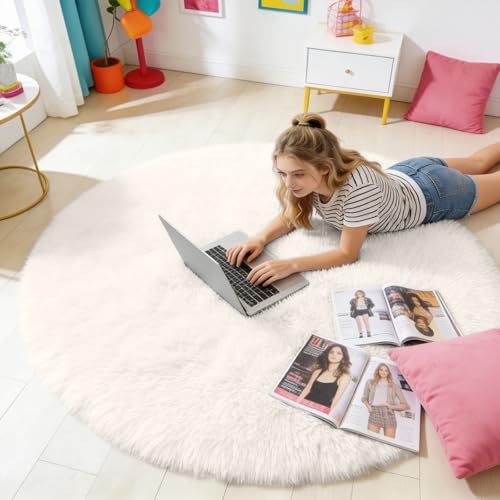 Ivory Round Rugs for Bedroom (4 Ft Round / Ivory)