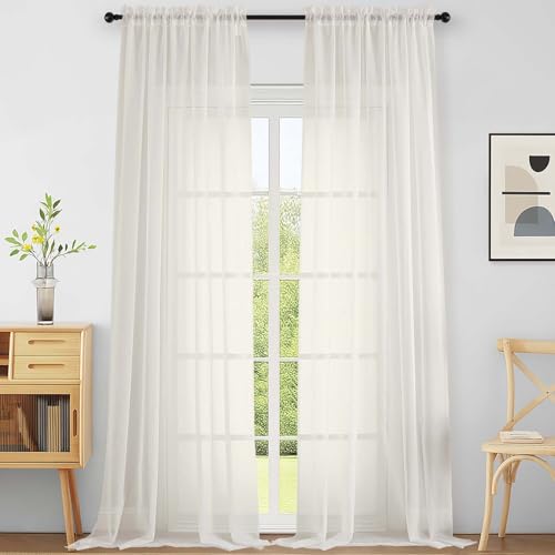 Extra Wide Sheer Ivory Curtains 144 Inches Long 2 Panels (59"W x 144"L (Pack of 2) / Ivory)