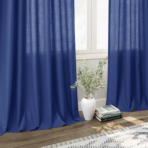 Classic Blue Linen Curtains 84 Inch Length 2 Panels Set for Living Room Rod Pocket Back Tab Light Filtering Window Drapes for Bedroom Dining Room Protect Privacy Modern Farmhouse Decor 52x84 (52"W x 84"L (Pack of 2) / Classic Blue)