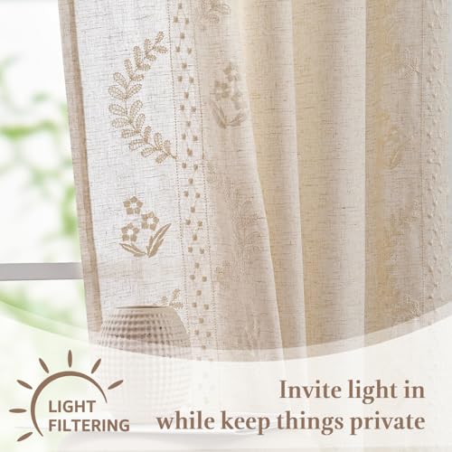 Ivory Floral Linen Kitchen Tier Curtains 50x45 Inch 2 Panels (A| Ivory / 50"W x 45"L (Pack of 2))