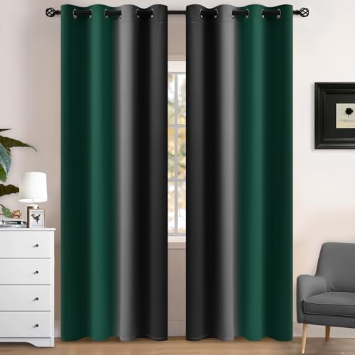 Dark Green Black Ombre Curtains 52x84Inche Long 2 (52"W x 84"L (Pack of 2) / Dark Green and Black)