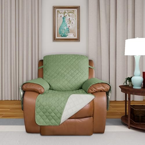 Reversible Recliner Chair Covers Couch Covers for Dogs (Large Recliner / Sage Green/Ivory)