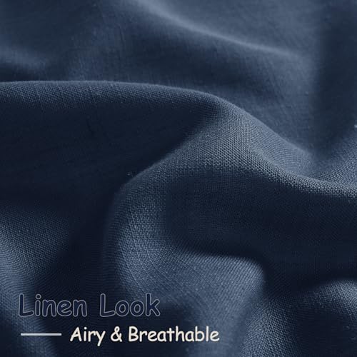 Denim Blue Linen Curtains 90 Inch Long 2 Panels Set for Bedroom Living Room Denim Blue Linen Textured Window Drapes Semi Sheer Light Filtering Rod Pocket Back Tab Farmhouse Curtain 52x90 (52"W x 90"L (Pack of 2) / Denim Blue)