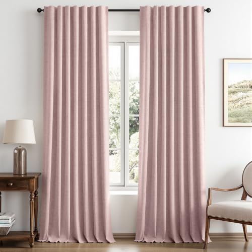 100% Blackout Linen Curtains for Bedroom 42 x 96 Inch Pink 2 Panels (Pink / 42"W x 96"L (Pack of 2))