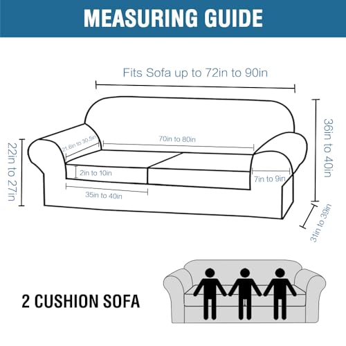 Real Velvet Plush 3 Piece Stretch Sofa Covers Couch Covers for 2 Cushion Couch Sofa Slipcovers Width Up to 90 Inch Thick Soft Stay in Place (2 Cushion Sofa / Sea Grass)