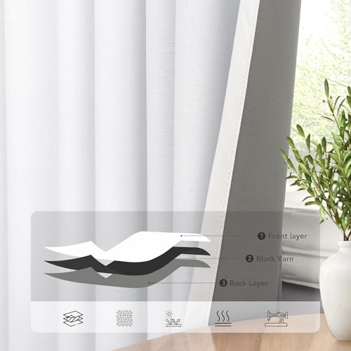 Small Blackout Curtains 45 Inches Long 2 Panels Short Linen Look Heat Blocking Drapes 46 Inch Window Decor for Kitchen Bedroom Bathroom Thermal Insulated White Black Out Curtains 52x45 Length Back Tab (White / 52"W x 45"L (Pack of 2))