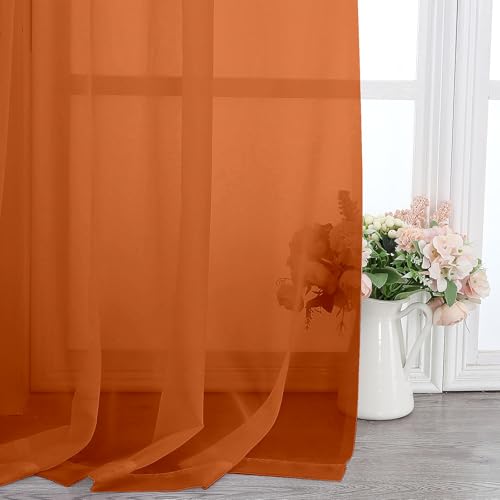 Orange Sheer Curtains 96 Inches Long 2 Panels (Orange / 42"W x 96"L (Pack of 2))