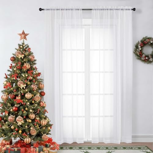 White Sheer Curtains 78 inches Long 2 Panels Set (White / 42"W x 78"L (Pack of 2))
