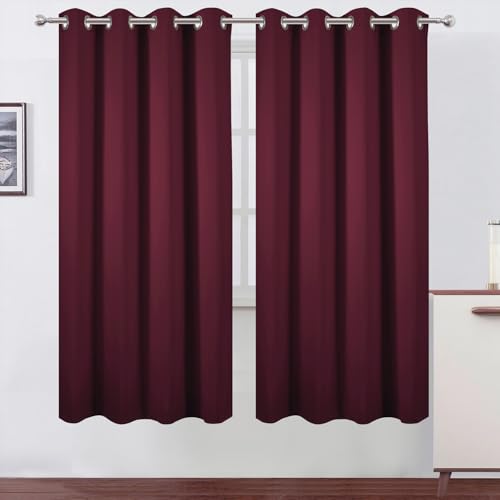 Blackout Curtains 66 x 72 Inch Long Burgundy Red Curtains Set of 2 Panels Room Darkening Curtains for Bedroom and Living Room (Burgundy Red / 66"W x 72"L (Pack of 2))
