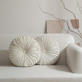 Set of 2 Beige Velvet Decorative Round Pleated Throw Pillows (Beige)