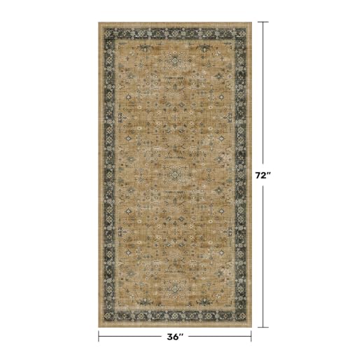 Washable 3x6 Large Mudroom Area Rug (3' x 6' (Rectangular) / Rustic Brown / Charcoal Olive)