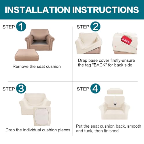 2 Piece Chair Covers Armchair Slipcovers for Living Room Armchair Sofa Cover with Individual Cushion Covers Feature Jacquard Fabric (Armchair (1 Cushion) / Cream)