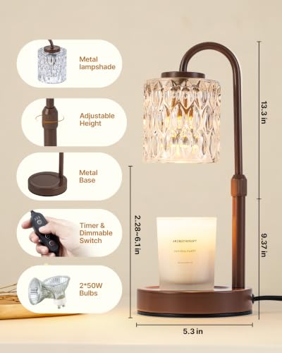 Dimmable Candle Warmer Lamp with Timer (Brown-glass)