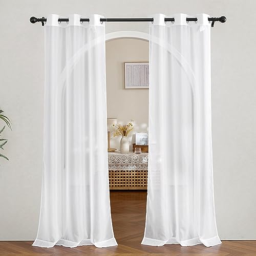 White Sheer Curtains 80 inches Long for Doorway (White / 42"W x 80"L (Pack of 2))