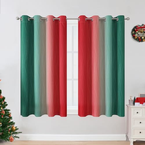Red and Green Ombre Blackout Curtains 52Wx45L 2 Panels (Green and Red / 52"W x 45"L (Pack of 2))