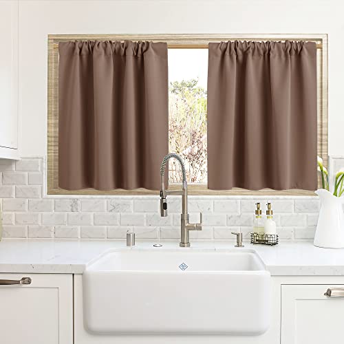 Cafe Blackout Curtains 24 inch Length for RV Camper Kitchen Window (Mocha / 42"W x 24"L (Pack of 2))