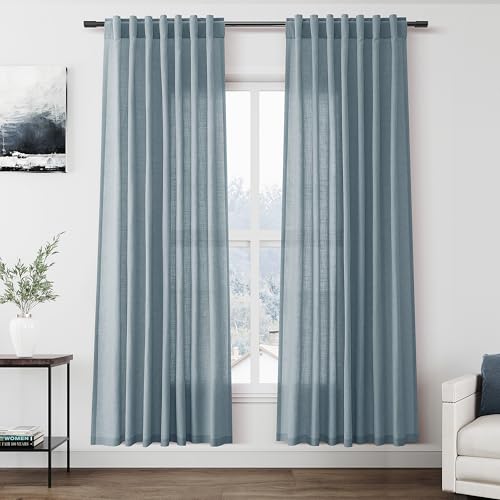 Light Blue Linen Curtains 80 Inches Long 2 Panels Set for Living Room Bedroom Rod Pocket Back Tab Light Filtering Drape for Protect Privacy Curtain Modern Farmhouse Decor 52x80 (52"W x 80"L (Pack of 2) / Light Blue)