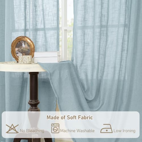 Stone Blue Semi Sheer Window Linen Curtains 63 Inch Length (Stone Blue / 34"W x 63"L (Pack of 2))