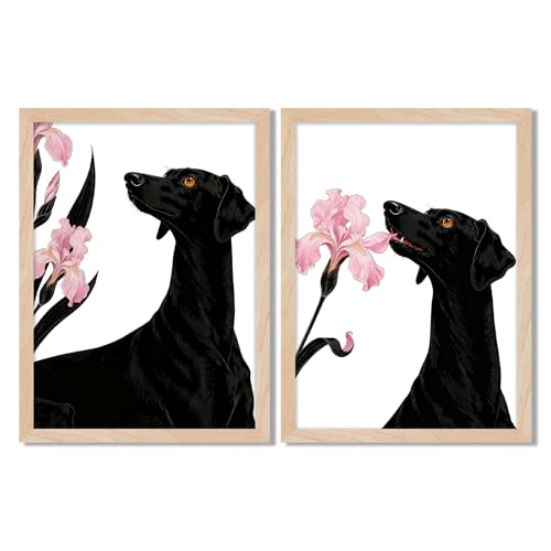 Leaf&Lre Framed Dog Wall Art Canvas Print (Dogs and Iris / 8x10Inch)