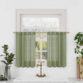 Semi Sheer Linen Curtains 36 Inch Length for Cafe Small Window (Sage Green / 25"W x 36"L (Pack of 2))