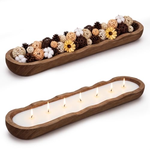 30" X 6.5" Wooden Dough Bowl Candle Tray (Brown / 30" X 6.5" / Wave Edges)