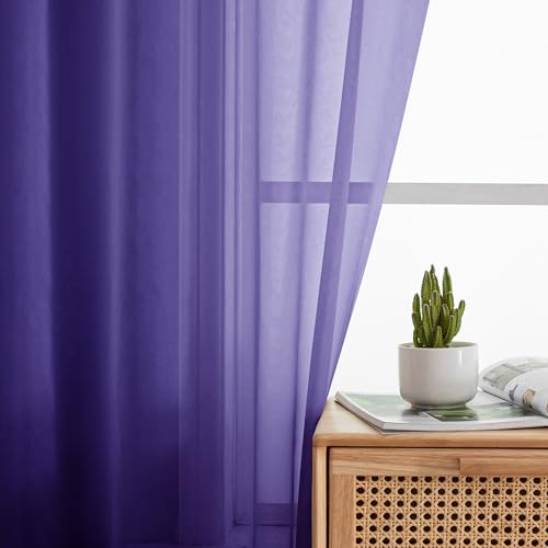 Purple Sheer Curtains 63 Inch Length 2 Panels (Purple / 42"W x 63"L (Pack of 2))