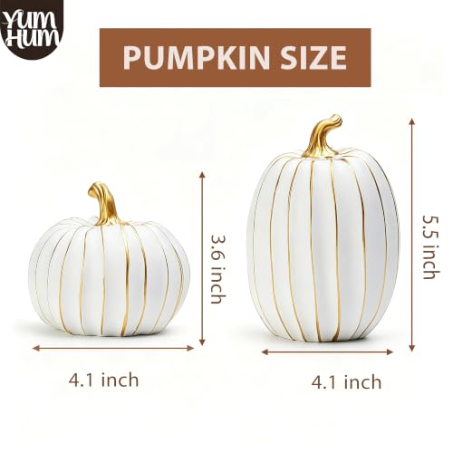 2Pcs Resin Pumpkin Figurines (Gold Stripe Pumpkin)