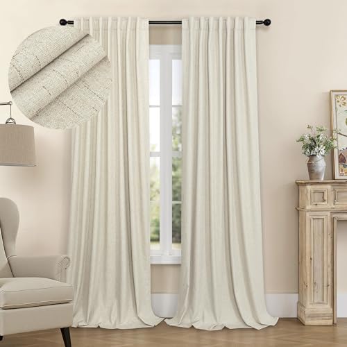 Burlap Curtains 90 Inches Long for Bedroom 2 Panel 100 Percent Blackout Linen Textured Full Light Blocking Cottage Drape for Living Room Dining Noise Reducing Sound Proof Curtains 52x90 Length Beige (Linen / 52"W x 90"L (Pack of 2))