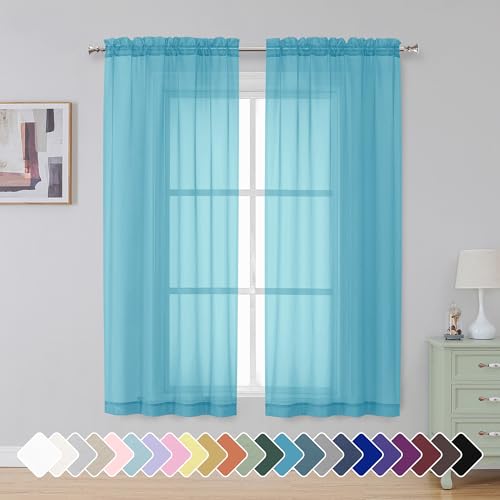 Turquoise Sheer Curtains 63 Inch Length 2 Panels (Turquoise / 42"W x 63"L (Pack of 2))