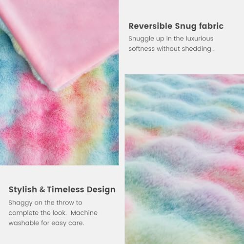 Faux Fur Throw Blanket for Couch (Tie-dye Rainbow / Throw(50" x 60"))