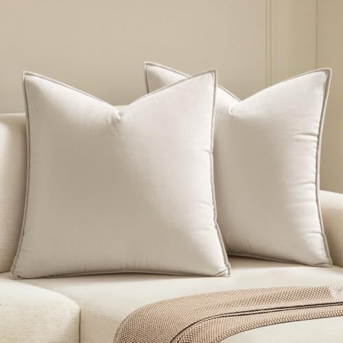 Decorative Cream White Velvet Euro Sham Throw Pillow Covers 24x24 in (24" x 24" (Pack of 2) / Cream White)