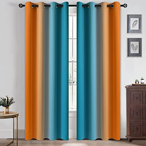Orange Blue Ombre Curtains 52x84 Inche Long 2 (52"W x 84"L (Pack of 2) / Orange and Blue)