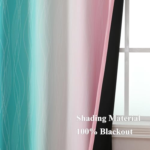Pink and Teal Ombre Blackout Curtains for Bedroom 72 Inch (Pink and Teal / 42"W x 72"L (Pack of 2))