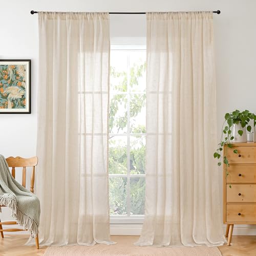 Long Linen Curtains 102 Inch Length for Living Room Window (Natural / 52"W x 102"L (Pack of 2))