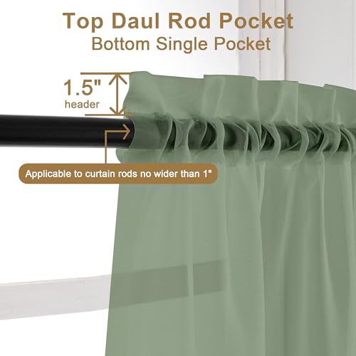 Extra Long Sage Green Voile Sheer Curtains 120 Inches Long 2 Pack (Sage Green / 42"W x 120"L (Pack of 2))