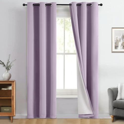 Lilac 100% Blackout Curtains 96 Inches Long for Bedroom 50" Wide (50"W x 96"L (Pack of 2) / Lilac With White Backing)