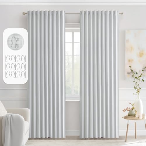 Greyish White Back Tab Blackout Curtains 52x72 Inches Long 2 Panels (Greyish White / 52"W x 72"L (Pack of 2))