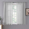Short Sheer Curtains Linen Textured Living Room Curtain Sheers Light Filtering Rod Pocket Voile Curtains for Bedroom (42"W x 45"L (Pack of 2) / Silver Grey)