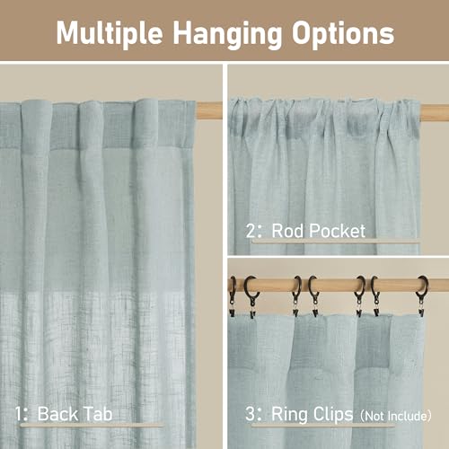 Short Linen Window Curtains 30 Inches Long 2 Panels 34 x 30 Inch (Greyish Blue / 34"W x 30"L (Pack of 2))