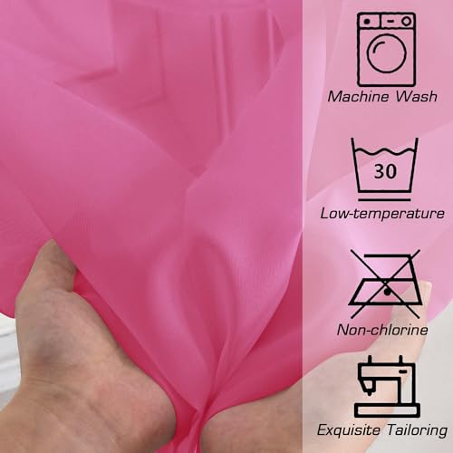 Hot Pink Sheer Curtains for Bedroom Living Room 54 Inch Length 2 Panels Set (Hot Pink / 42"W x 54"L (Pack of 2))