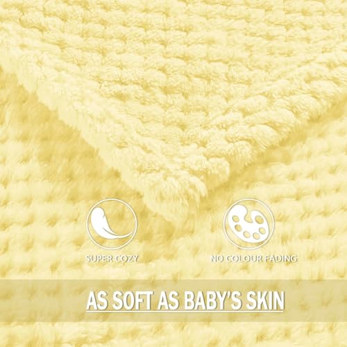 Large Waffle Fleece Throw Blanket for Couch (Light Yellow / 50x70 in)