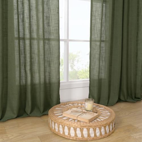 Olive Green Linen Window Sheer Curtains 30 Inches Long 2 Panels (Olive Green / 34"W x 30"L (Pack of 2))