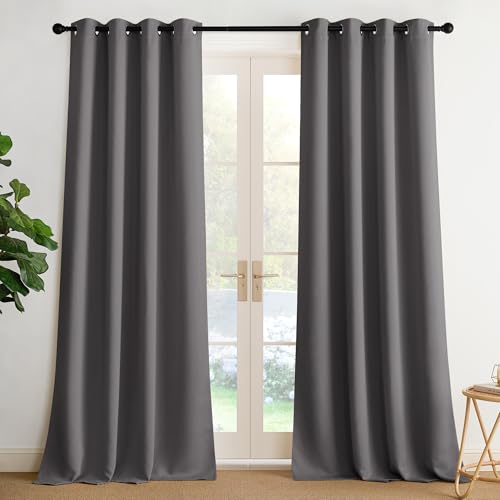 Blackout Curtains Grommet 2 Panels Grey Drapes 95Inches Long (Grey / 52"W x 95"L (Pack of 2))