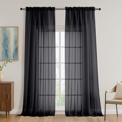 Black Bedroom Curtains 96 Length for Farmhouse (Black / 59"W x 96"L (Pack of 2))