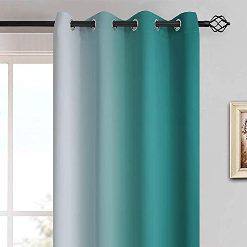 Ombre Curtains Teal and Greyish White for Living Room (52"W x 84"L (Pack of 2) / Teal)