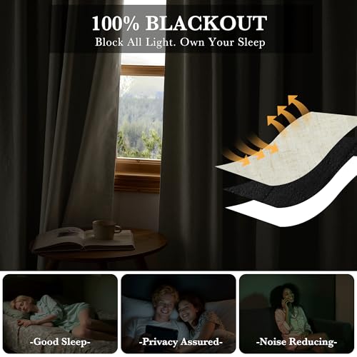 Cream Beige Linen 100% Blackout Curtains for Bedroom W52 x L78 (Cream Beige / 52"W x 78"L (Pack of 2))