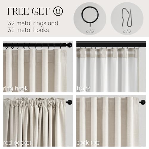 Extra Long Total Blackout Linen Curtains 108 Inches Long for Living Room Large Window with Hooks (Birch / 52"W x 108"L (Pack of 2))