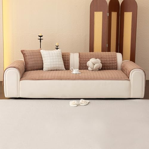 Velvet Sectional Couch Covers for Dogs (Dark Brown / 1PC/27.6"x94"/3-4 Seat & Long "L" Part)